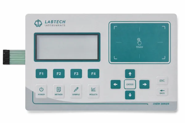Laboratory instrument membrane panel with touch area, LCD window and F1-F4 function keys